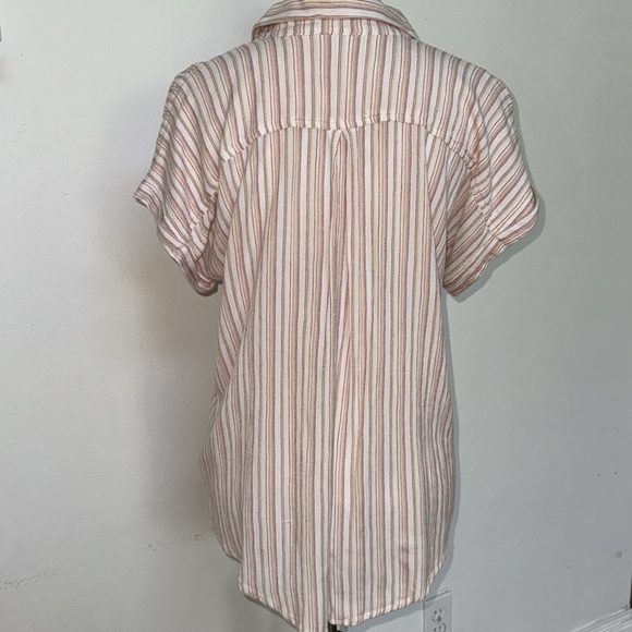 Style & co Large Short Sleeve Thin Striped 3/4 Button Down Collared Top - Picture 5 of 8